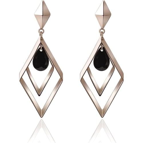MIQIAO Silver Plated Black Drop Zircon Crystal Rhombic Piercing Stud Hook Earrings for Women Couple Friends Gift Fashion Jewelry