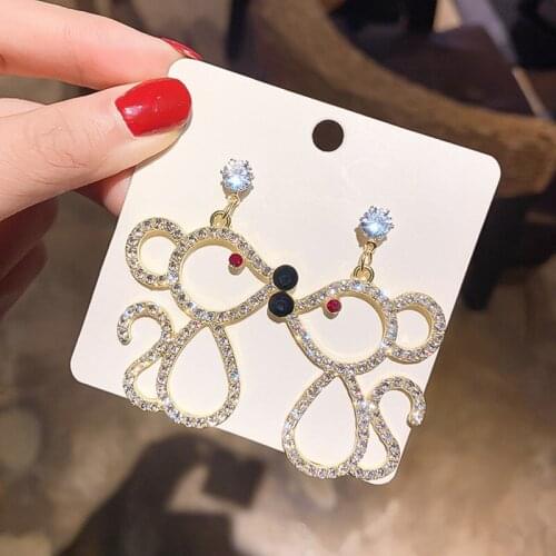 Lovely Cartoon Zirconia Crystal Mouse Drop Earrings Womens creative natal year gold rat earrings Jewelry Girls Kids Birthday Gi