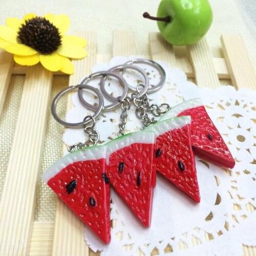 Resin Cute Red Watermelon Simulation Key Chains Key Rings Bag Accessories Gift For Friends 10pcs/lot