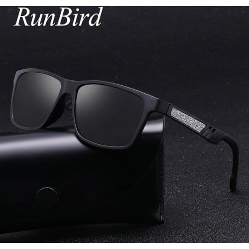RunBird Men Polarized Sunglasses Metal Legs Sun Glasses Driving Glasses Rectangle Shades For Men Oculos Masculino Male 5382
