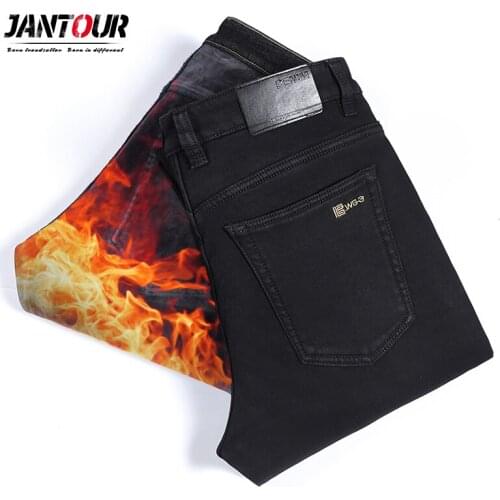 2020 New High Quality Mens Thick Fleece Business Casual Loose Straight Jeans men Black Denim Warm trousers Big Size 40-42 44
