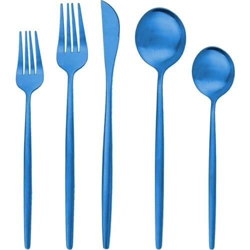 Blue Cutlery Set Stainless Steel Dinnerware Set Knife Dessert Fork Dessert Spoon Kitchen Flatware Set Silverware Tableware Set