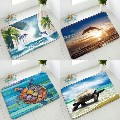 Ocean Animals Non-Slip Bathroom Mats Turtle Dolphin Seagull Underwater World Bedroom Kitchen Entrance Doormat Absorbent Carpet