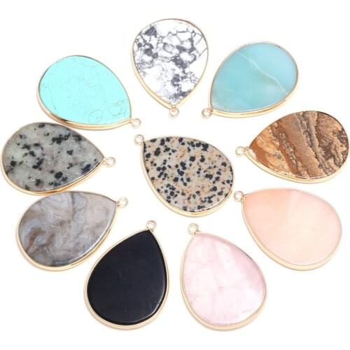 New Fashion Drop Shape Charms Natural Semi-precious Stone Pendant for Jewelry Making DIY Necklace Accessories Gift Size 30x45mm