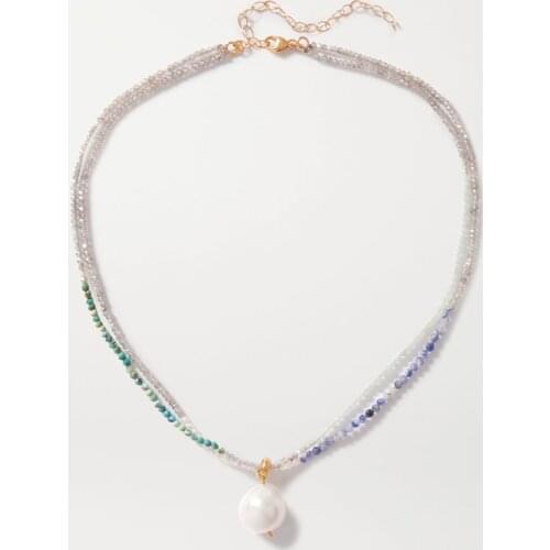 Real Freshwater Pearl Pendant Necklace Handmade Crystal Bead Beaded Layered Two Strand choker Adjustable Multicolor Jewelry