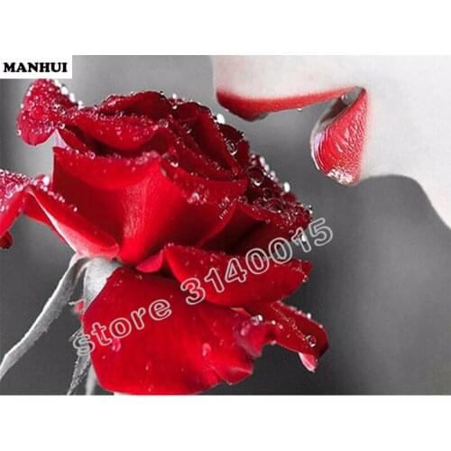 Kiss the rose Diamond Painting Cross Stitch Diamond Embroidery 5D Diy Flower Diamond Mosaic Picture Rhinestones Gift BEC208