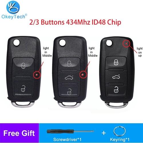 OkeyTech 2/3 Buttons 434Mhz Flip Remote Control Car Key For Volkswagen 5K0 837 202AD 1JO 959 753 DJ 1KO 959 753 N With ID48 Chip