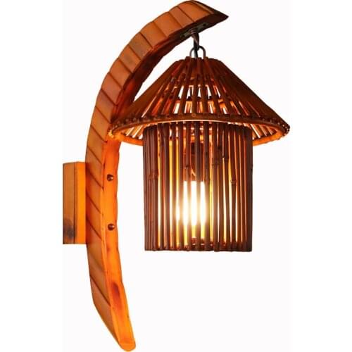 Retro creative personality Bamboo and wood living room background wall decoration shop entrance Art Lamp bedroom wall lamp