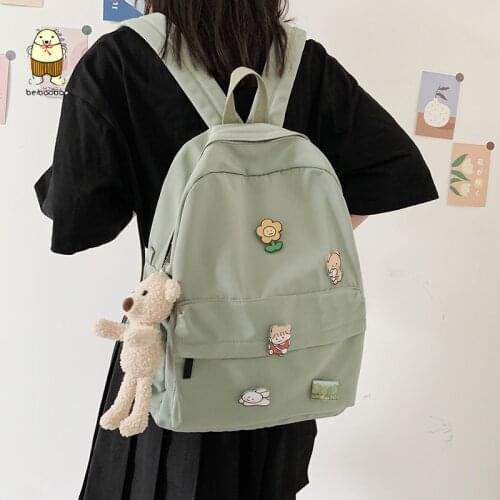 Beibaobao Ladies Fashion Bags Trendy Women Nylon Cute Backpack Bear Badge Girl Backpack Female Student College School Bag