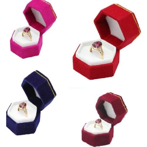 Hexagonal Finger Ring Box Jewelry Display Holder Velvet Ring Storage Box Case for Ring Earings More Color