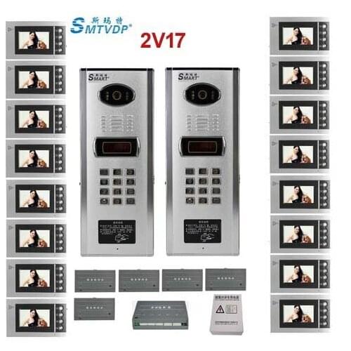 Building Home security Video Intercom System 4.3" LCD Video Door Phone IR Home Video Doorbell For 17-Apartments 2 Doors