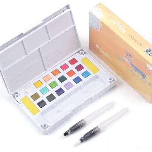 High Quality 36 Colors Portable Travel Solid Pigment Watercolor Paints Set With Watercolor Brush Pen For Painting Art Supplies