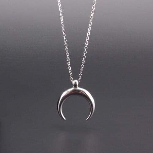 Ox Horn Necklace Stainless Steel Half Moon Charm Pendant Women Fashion Jewelry Gift Female Mujer Colar 2019 New