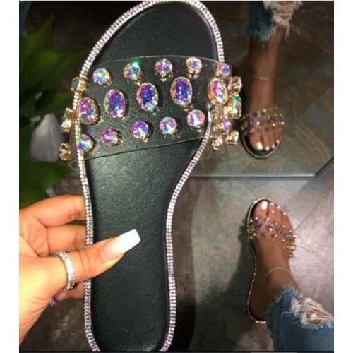 Womens Sandals Shoes Open Toe Transparent Sandals Shoes Woman Slides Rhinestones Snake Slip-On Sandals Women Slide Ladies Shoes