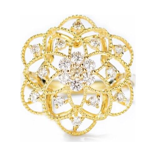 0.5ct SI/H Round Full Cut Natural Diamonds Engagement Ring Solid 14k Yellow Gold Elegant Unirque Flower Women Trendy Jewely Ring