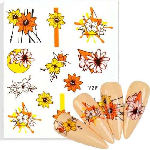 1 Sheet Spring series Yellow Sunflower Nail Art Watermark Stickers Sliders Floral Nail Art Tattoo Decal Gel Polish Accesoires