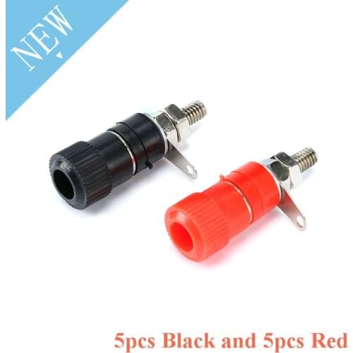 10pcs 4mm Banana Socket Red & Black Professional Binding Post Nut Banana Plug Jack Connector Nickel Plated For 4mm Banana Plug