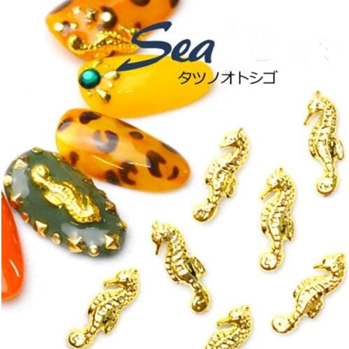 10Pcs/Lot 4*12mm Gold Silver Hippocampus See Style Metal Alloy Nail Art Decorations 3D DIY Nail Stickers Jewelry Nail Charms