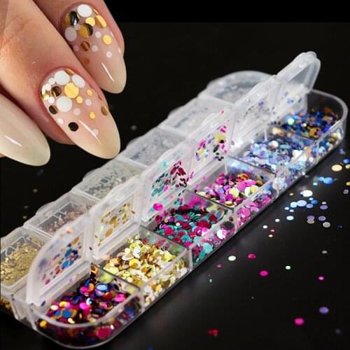 12 Grid/Set Holographic Nail Glitter Sequins Sparkly 3D Thin Butterfly /Lrregular Flakes Polish Decor for Nail Art Decoration