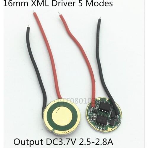 16mm Diameter DC3.7V 5 Modes LED Driver Input DC3.7-4.2V Output DC3.7V 2.5-2.8A for Cree XM-L XML T6 High Power LED Emitter
