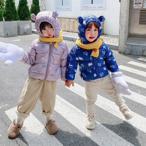 2021 Chlidren Baby Boys Girl Winter Coats Jackets Kids Light Down Coats With Ear Hoodie Infant Zip Thick Snow Clothes