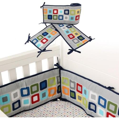 4PCS Baby Crib Linings Soft Cushions Newborn Bed Protective Pads Cotton Guardrail Baby Anti-collision Printing Pattern Bed Fence