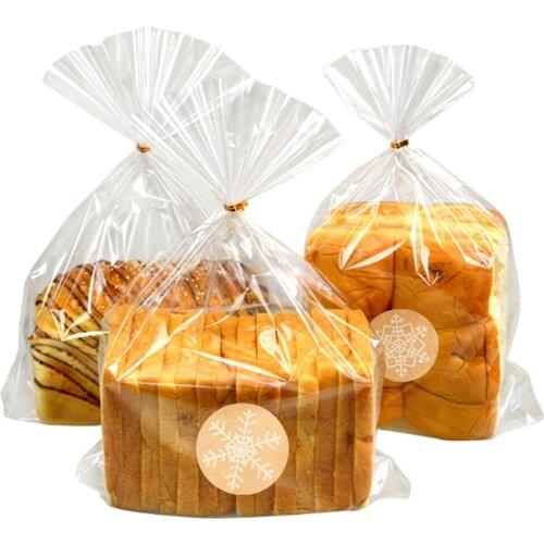 50Sets Clear Plastic Bags Candy Lollipop Cookie Cellophane Bag with Sealing Twist Ties Snowflake Sticker Toast Bread Bag