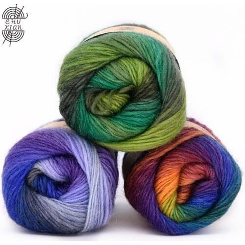 6pcs Long Rainbow Wool Dyeing Pure Wool Yarn Lady Shawls Thread Fine Wool Hat Coat