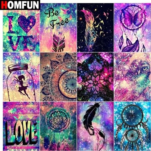 HOMFUN Diy 5d Diamond Painting "Color feather love " Cross Stitch Square Round Diamond Embroidery Handwork Rhinestone Art