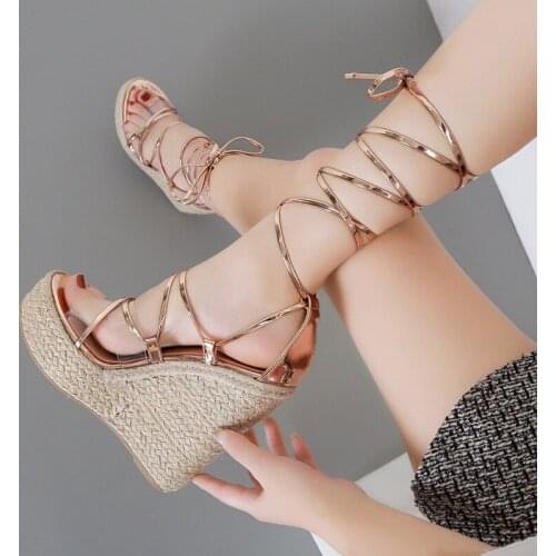 Summer Wedges Fashion Women Sandals Open Toe Ankle Strap Ladies Platform Wedges Sandals High Heels Shoes Size 35-42