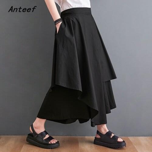 Black cotton plus size vintage high waist summer casual loose long for woman skirts womens 2021 pant skirt clothes