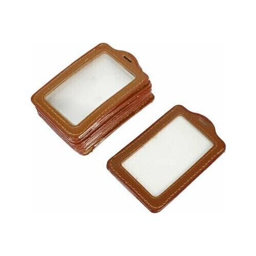Brown Clear Faux Leather Business ID Badge Card Holders 10 Pcs