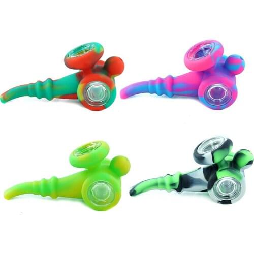 Factory hot sale 100 pcs silicone tobacco pipe smoking tool pipe with glass bowls cigar pipe for Smoking Cigarette Accessories