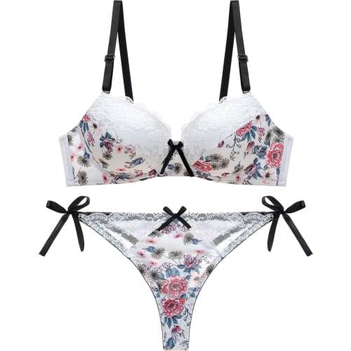 New Women Bra and Thong Set Push Up Brassiere Underwear Femme Panties Lingerie Bralette