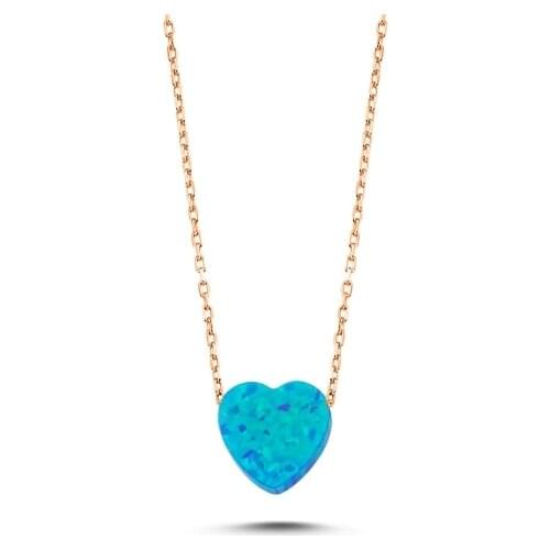 KUTAYDAN Opal Stone Heart Necklace 925 Sterling Silver