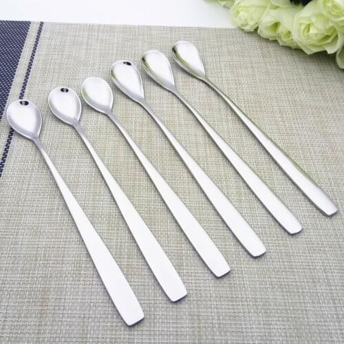Stainless Steel Sliver Long Handle Mixing Spoon Cocktail Dinner Spoon Set Ice-Cream Scoop Dessert Scoop Stirring Rod 6pcs/set