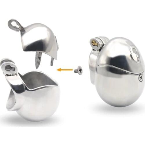 Metal Egg Shape Fully Restraint Male Chastity Cage Lock Devices With Thorn Ring Scrotum Ball Stretcher Penis Lock Male Sex Toys
