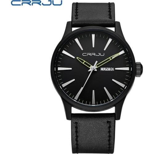 CRRJU Top Luxury Brand Relogio Masculino Date Leather Casual Watch Men Sports Watches Quartz Military Wrist Watch Male Clock