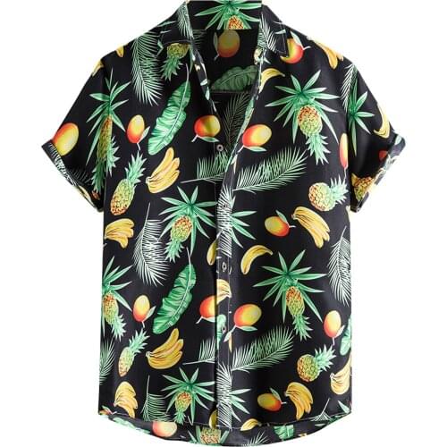 Mens Shirts Banana and Pineapple Tropical Fruits Print Tops Fashion Casual Hawaiian Holiday Wear Short Sleeve Top Blouse Shirts