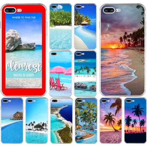 185H summer Beach Scene at Sunset on sea Palm Soft TPU Silicone Cover Case For Apple iPhone 6 6s 7 8 plus Case