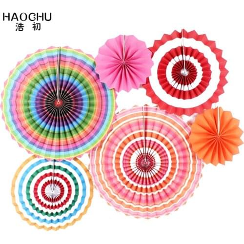 HAOCHU 6pcs/lot Colorful Paper Fan Flower Set Artificial Flowers DIY Christmas Garland For Decoration Party Wedding Baby Shower