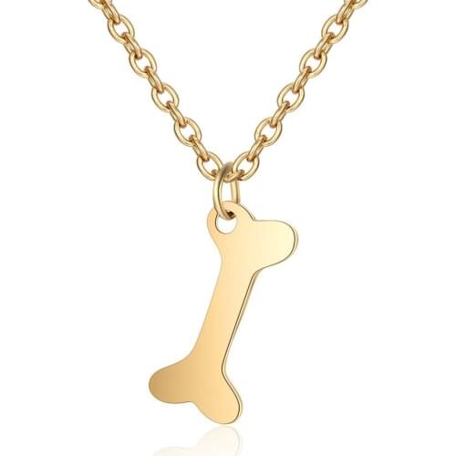 2019 316L Stainless Steel Dog Bone Charm Pendant Necklace Gold Steel Tone 40cm Long Chain Collier Femme Initial Necklace Men