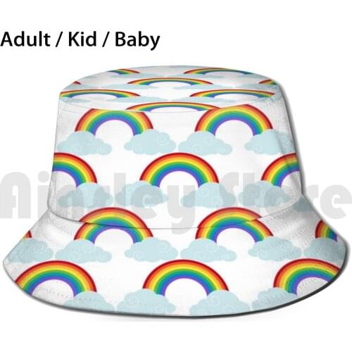 Simple Rainbow And Cloud Pattern Bucket Hat Adult kid baby Beach Sun Hats Rainbow Raindrops Rain Cloud Clouds Cute Weather