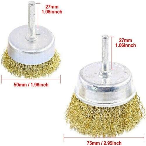 9x Flat Crimped Steel Drill Attachment Brushes & Drill Wire Wheel Brush Cup