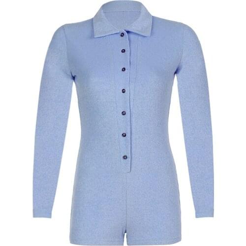 Casual Playsuits Turnover Collar Rompers Overalls Shorts Single Breasted Cute Sexy Bodysuit One Piece for Women Vamos Todos