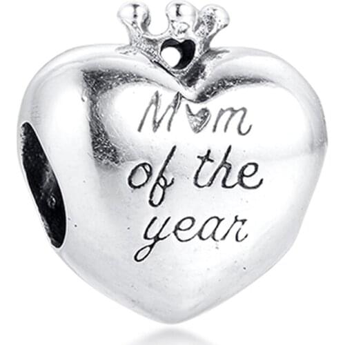 QANDOCCI Real 925 Sterling Silver Mum Of The Year Charm Beads Fits Pandora Bracelet Women Jewelry DIY Making Mothers Day Gift
