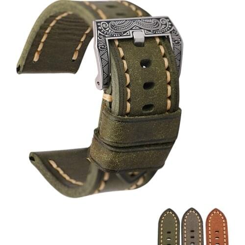 Handmade Leather Watchband 20 22 24MM Frosted Top Layer Cowhide Bracelet, Suitable For Pam 111 441 Bronze Cowhide Bracelet