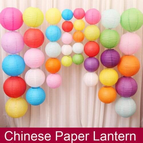 Blue Purple Pink Green Yellow White Round Chinese Paper Lantern Christmas Halloween Party Evening Decorative Hanging Paper Balls
