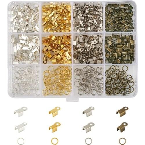 Mixed Color Iron Folding Crimp Ends and Jump Rings for Jewelry Making DIY Bracelet Necklace Accessories Findings