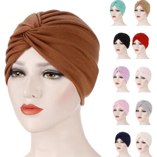 Women Hat Pleated Turban Muslim Chemo Cap Underscarf Headwear Headwrap Bonnet Covers Hair Bandanas Head Scarf Beanie India Caps